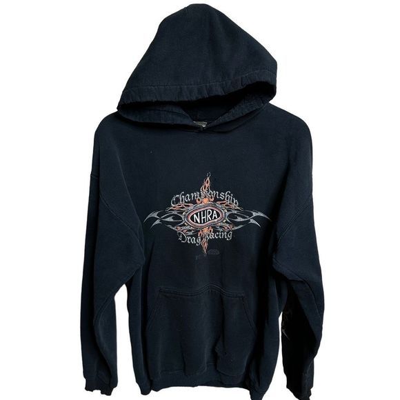 Y2K Nhra Championship Drag Racing Fire Flames Hoodie In Black - Picture 1 of 4